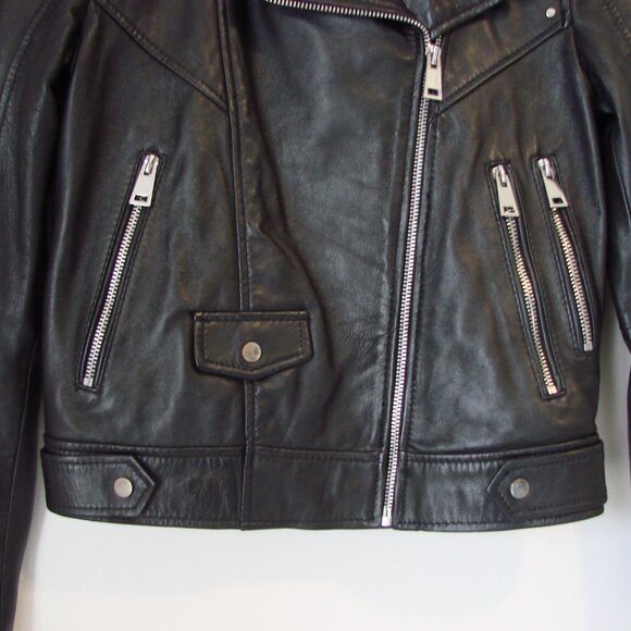 ZARA Black Faux Leather Moto Jacket Bomber Zippers Soft Size Small - Picture 7 of 12
